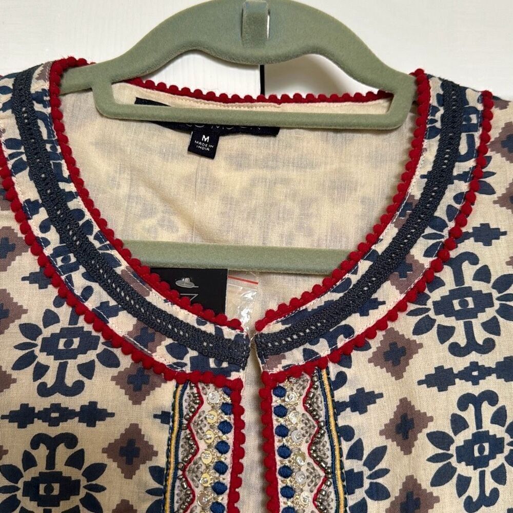 Indigo Moon Tan and Blue Patterned, Embellished Jacket, Size M, NWT - Picture 3 of 13
